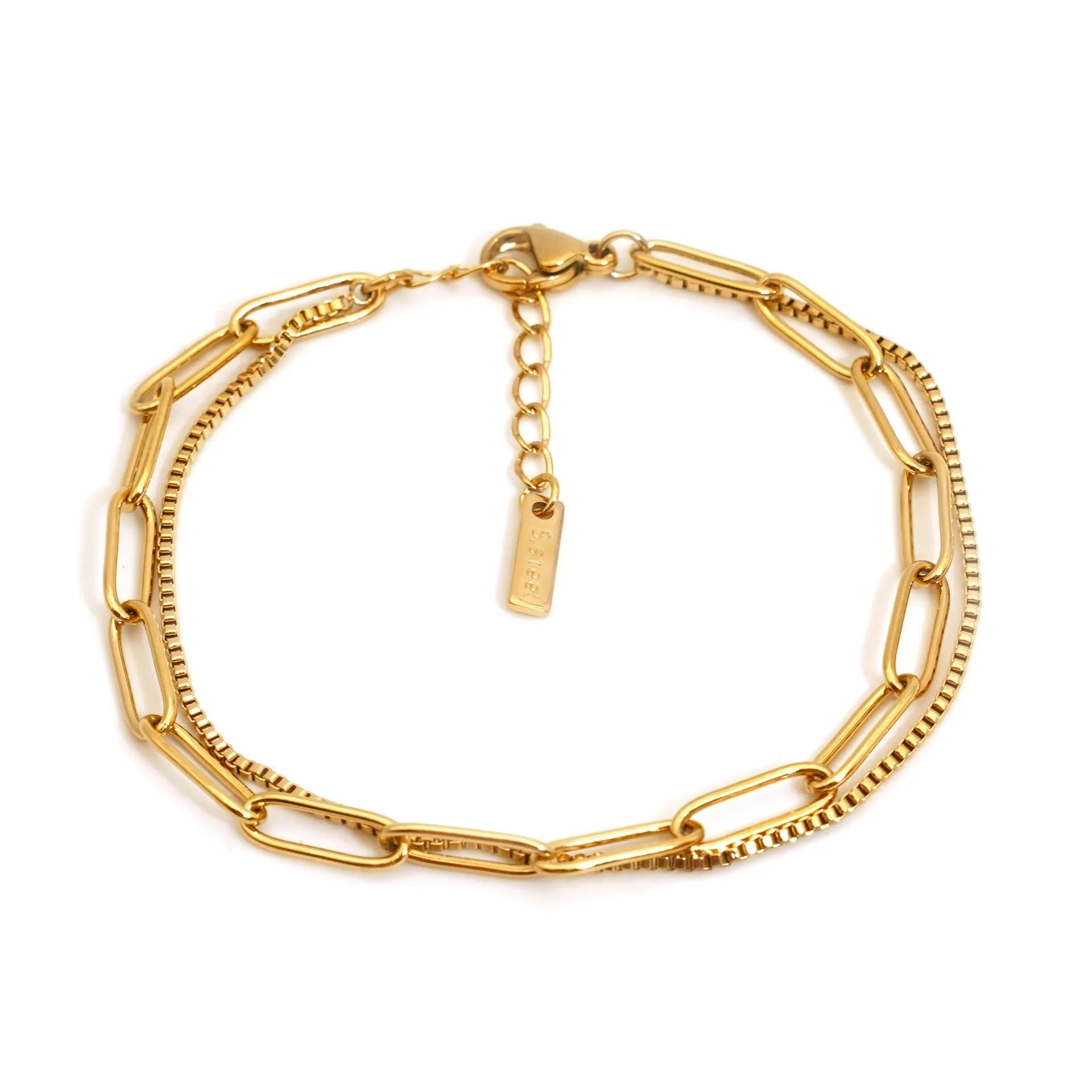 Women's double layer geometric bracelet in gold or silver with titanium steel construction