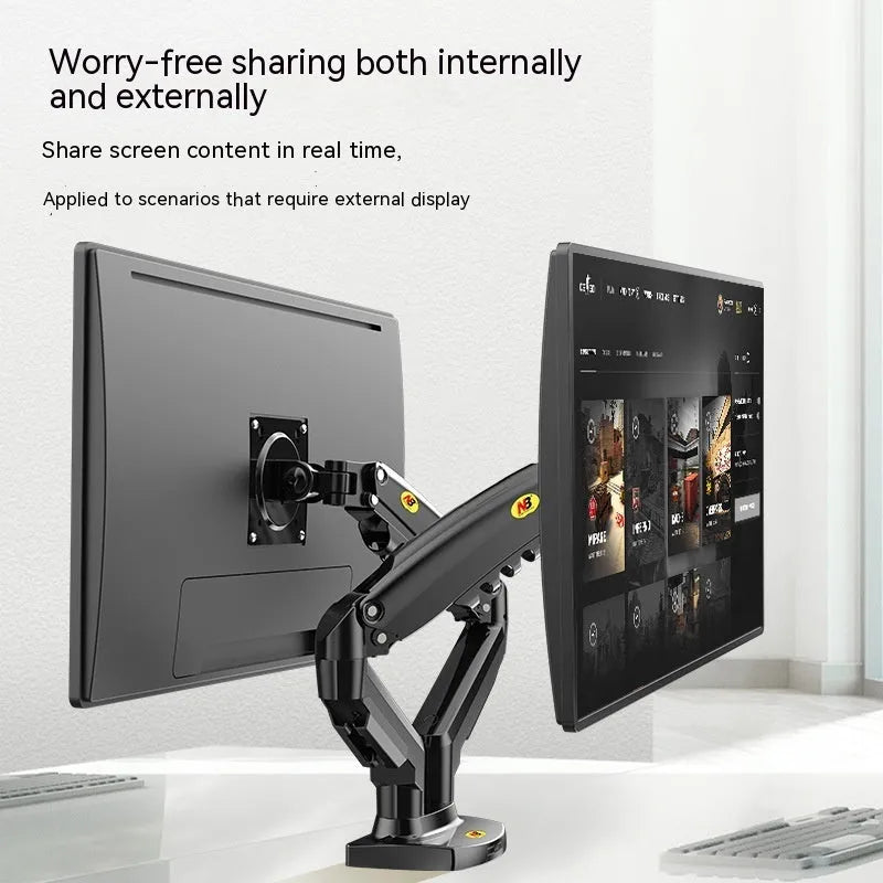 Dual screen monitor bracket with aluminium alloy construction and VESA mounting holes