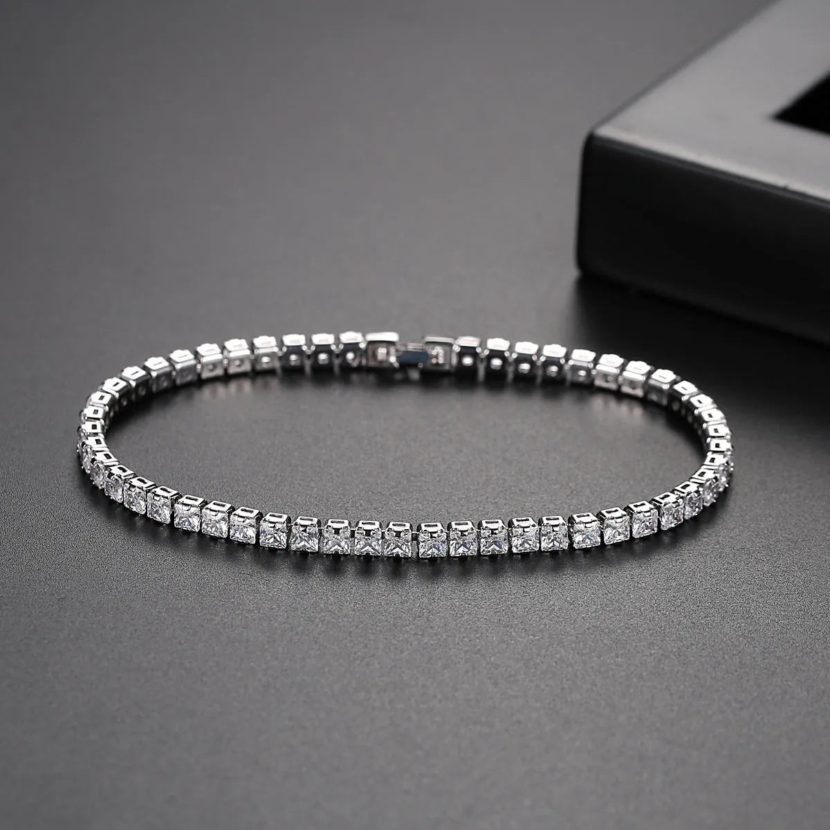 Simple copper tennis bracelet with zircon inlay for women, golden finish, geometric hot drilling style
