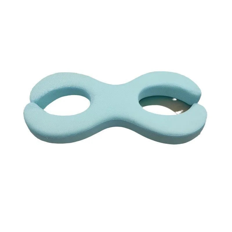 Cool blue cylindrical memory foam cervical pillow for neck support.