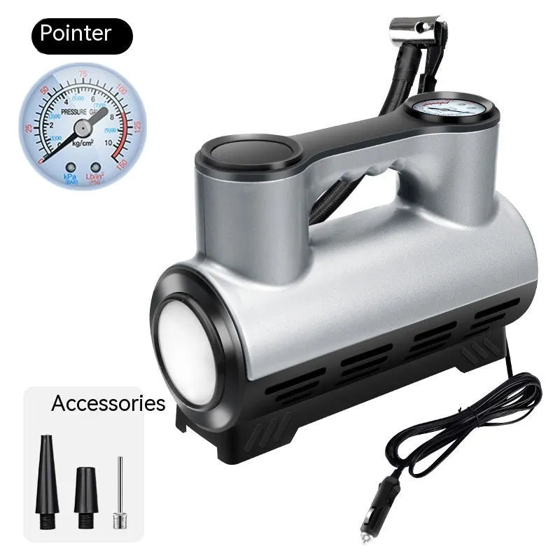 12V portable car tyre inflator with ABS housing showing digital display and three air nozzles