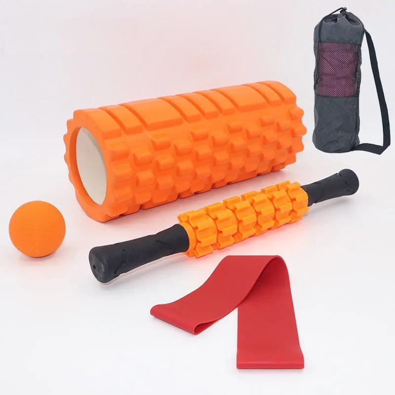 Black 33cm foam massage roller with six distinct segments for muscle recovery