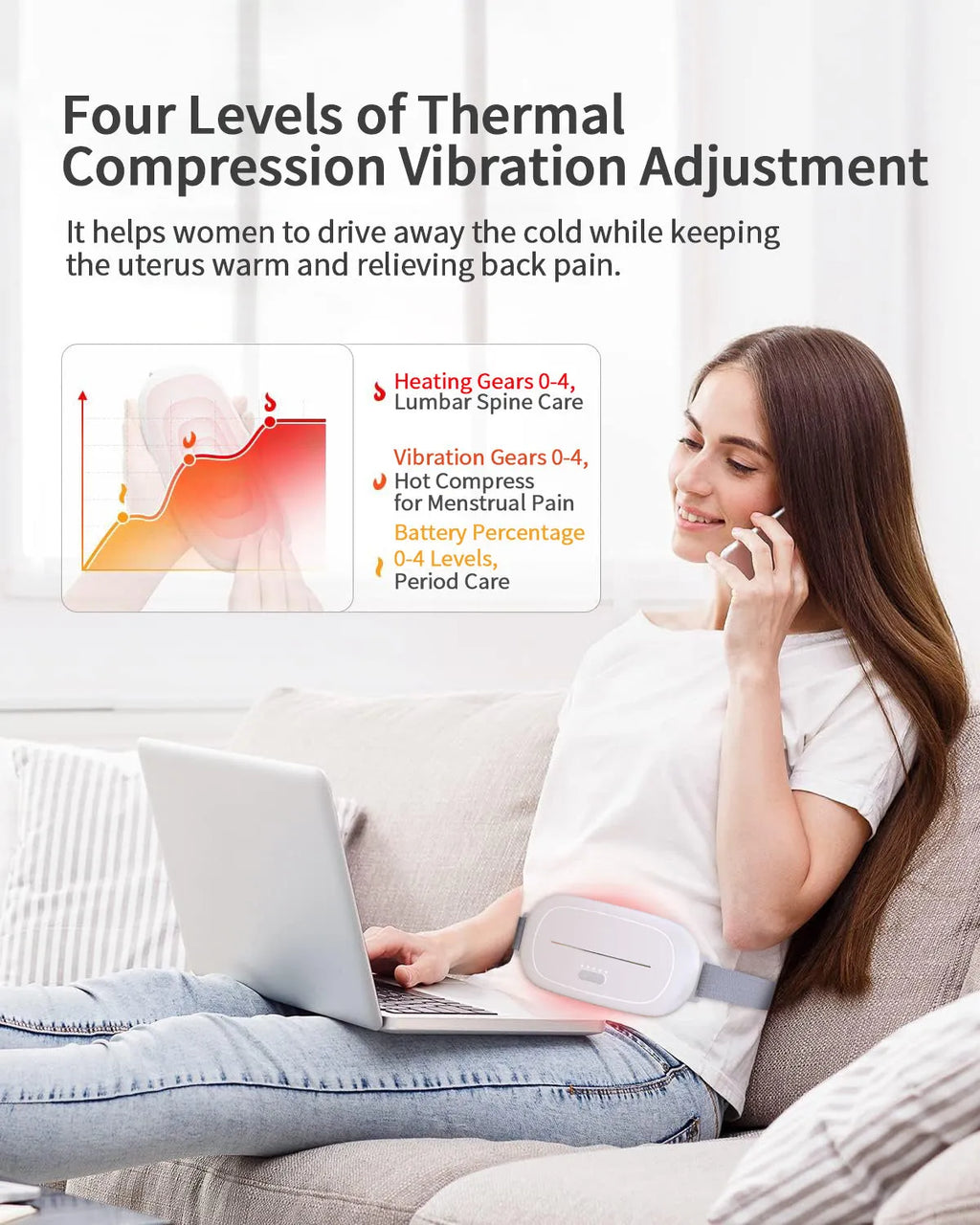 White uterine warming device with adjustable belt for postpartum abdominal recovery