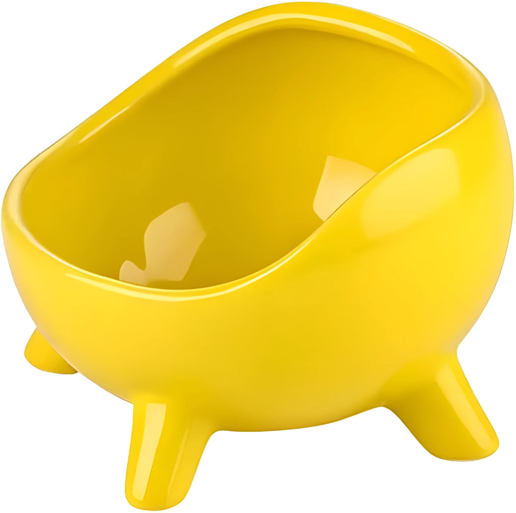 Green ceramic pet bowl with four legs and wide-mouth design for cats and small dogs