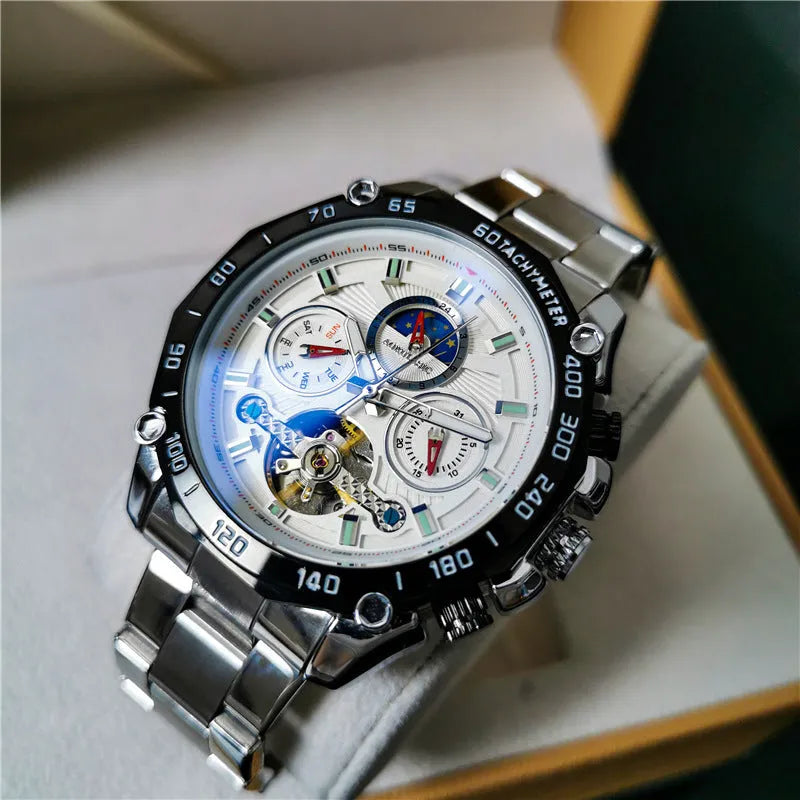 Men's automatic mechanical watch with 12mm case thickness in multiple colour configurations