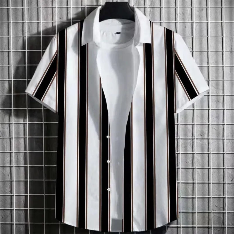 Men's striped linen T-shirt with 3D printed design in multiple colour options
