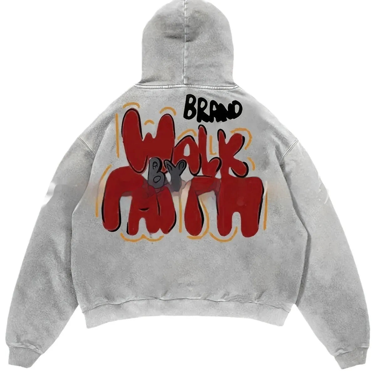 Women's grey hoodie with vintage character print, long sleeves, and side pockets.