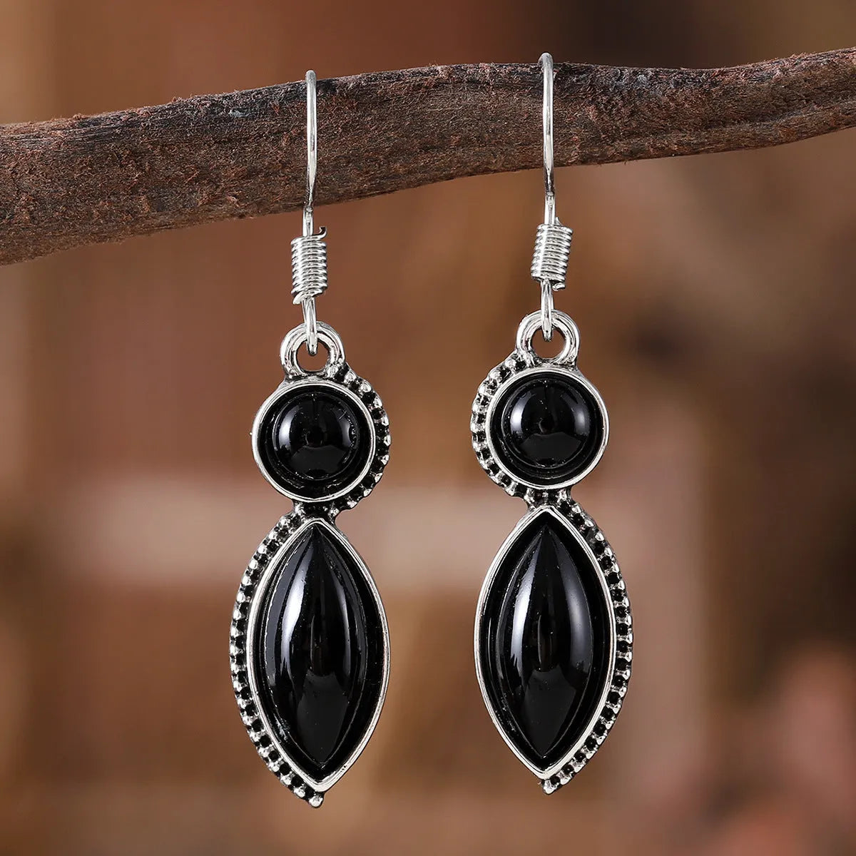 Vintage geometric pendant earrings black purple zinc alloy electroplated bohemian jewellery
