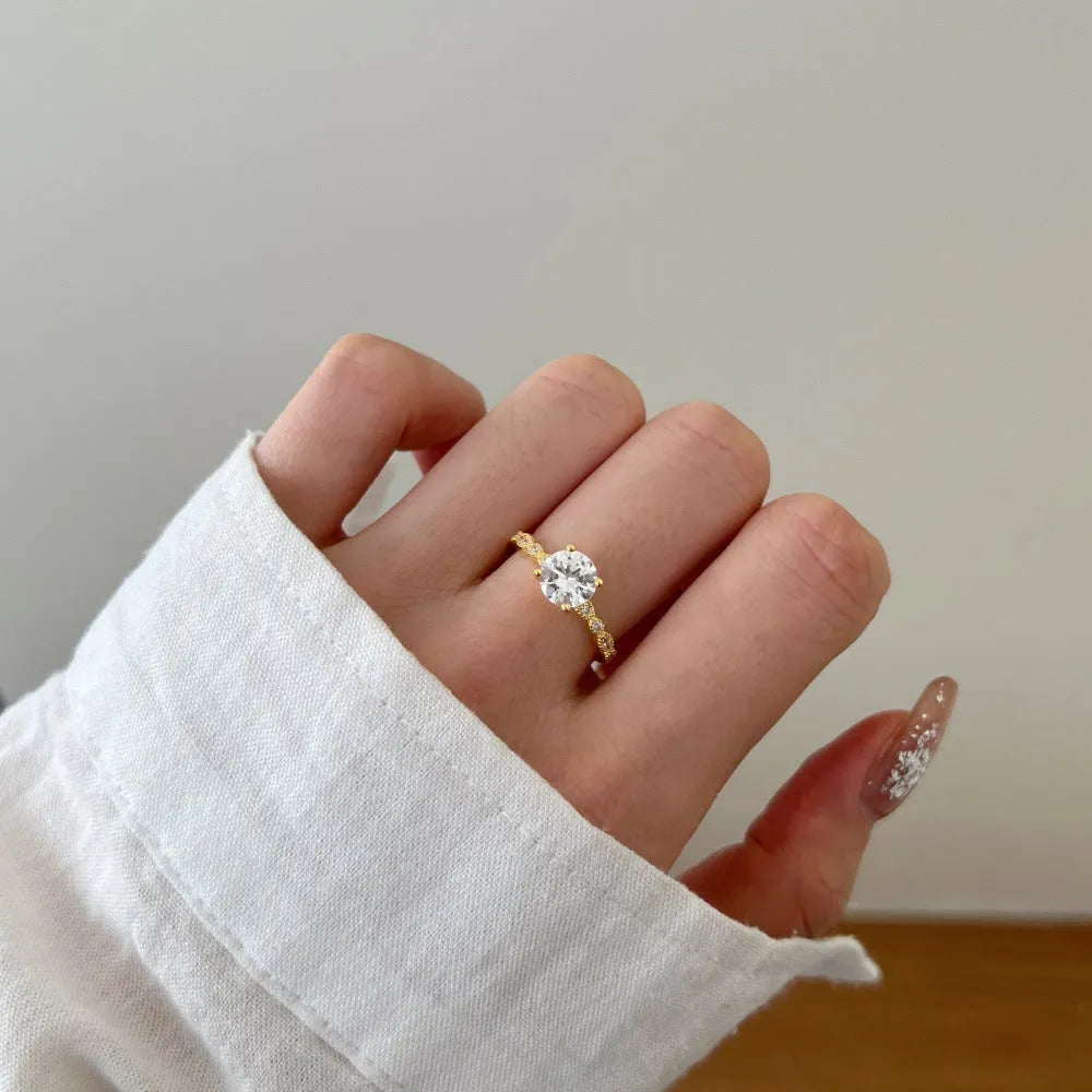 Women's silver zircon ring with electroplated finish, simple band, size No 6