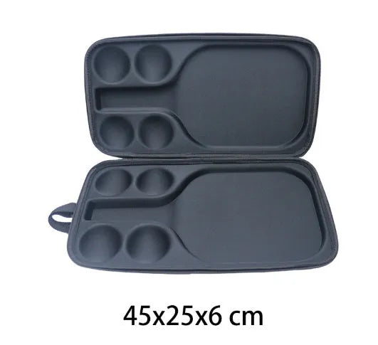 Black EVA pickleball storage bag with shoulder strap, showing dimensions of 45cm by 25cm by 8cm.