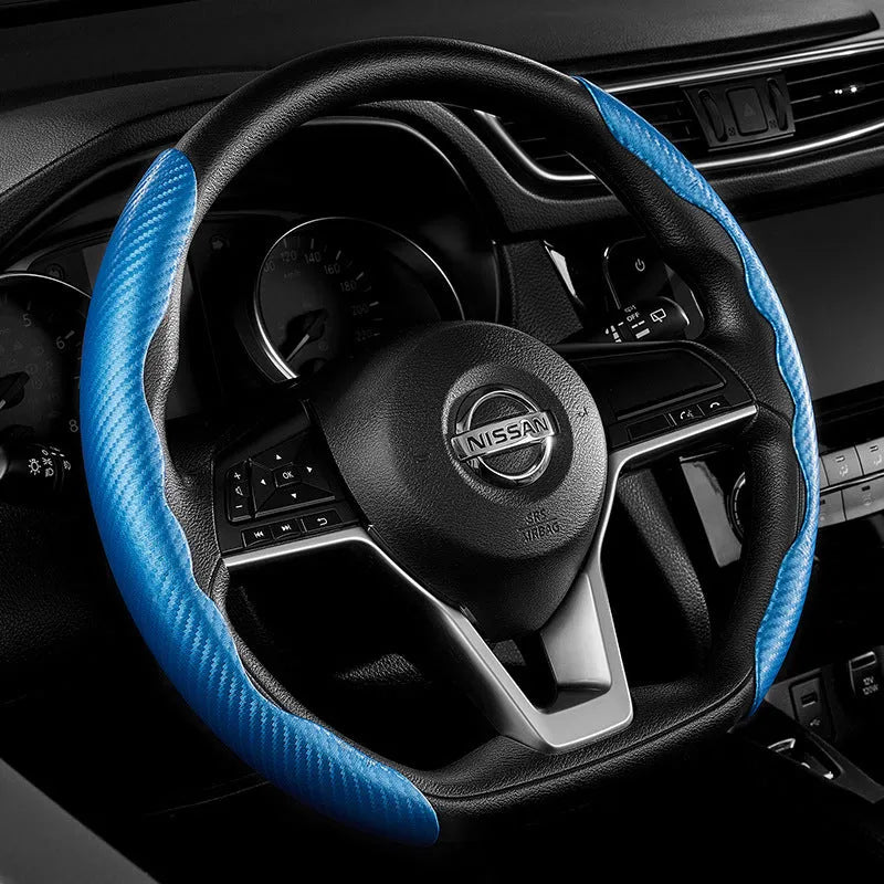 Carbon fibre steering wheel cover for BMW in sporty style with universal fit