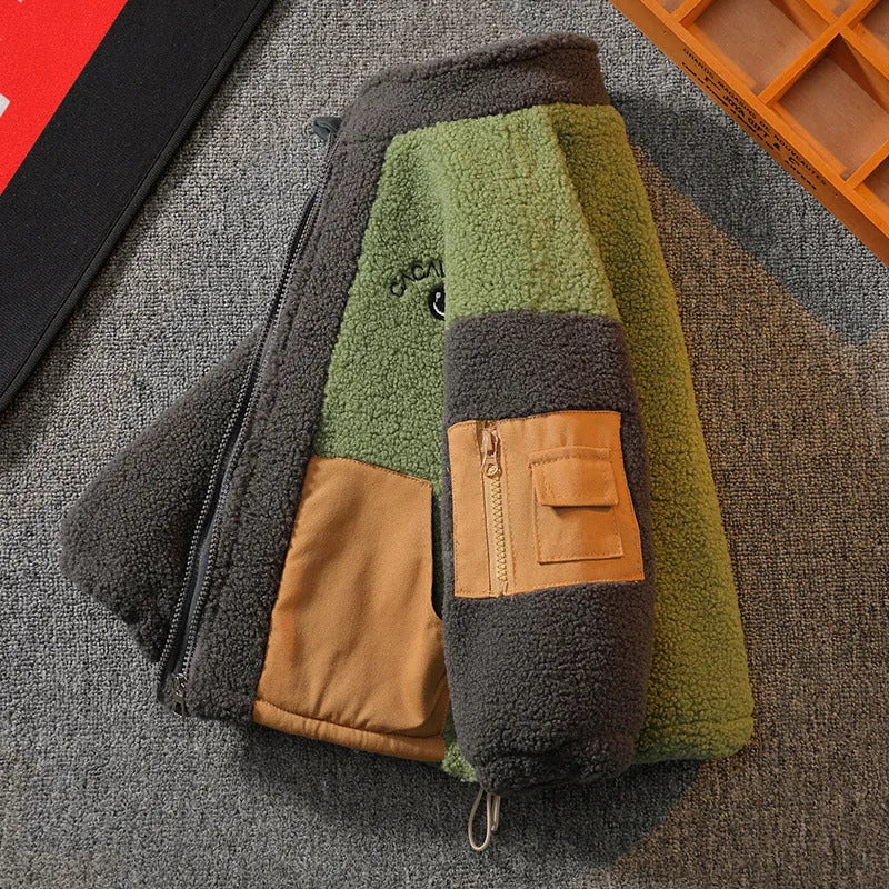 Kids contrast stitch polyester warm top in dark brown, suitable for height 90-150cm