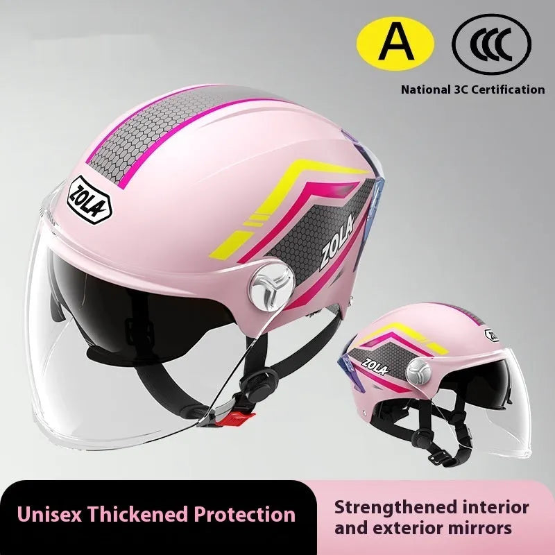 Universal 3C motorcycle half helmet with double mirror visor in light brown colour