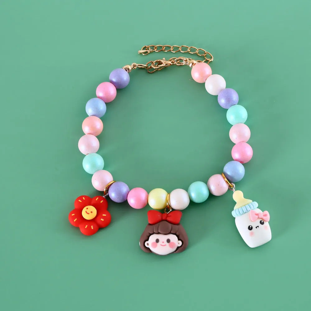 Macaron-coloured pet headdress and necklace set with resin charms in six designs for cats and dogs