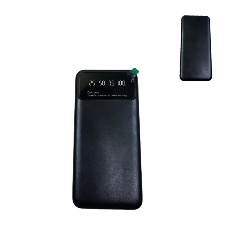 Black ultra-thin power bank showing 67x140mm dimensions with 10000mAh capacity