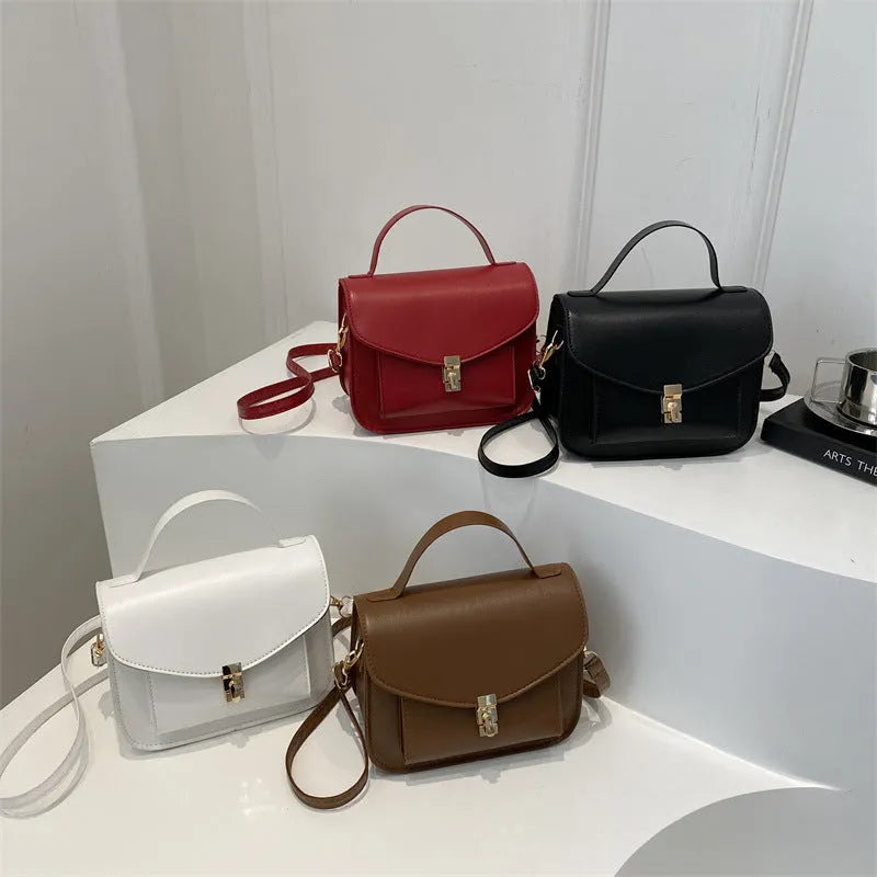 Retro style shoulder messenger bag in horizontal square shape with document compartment