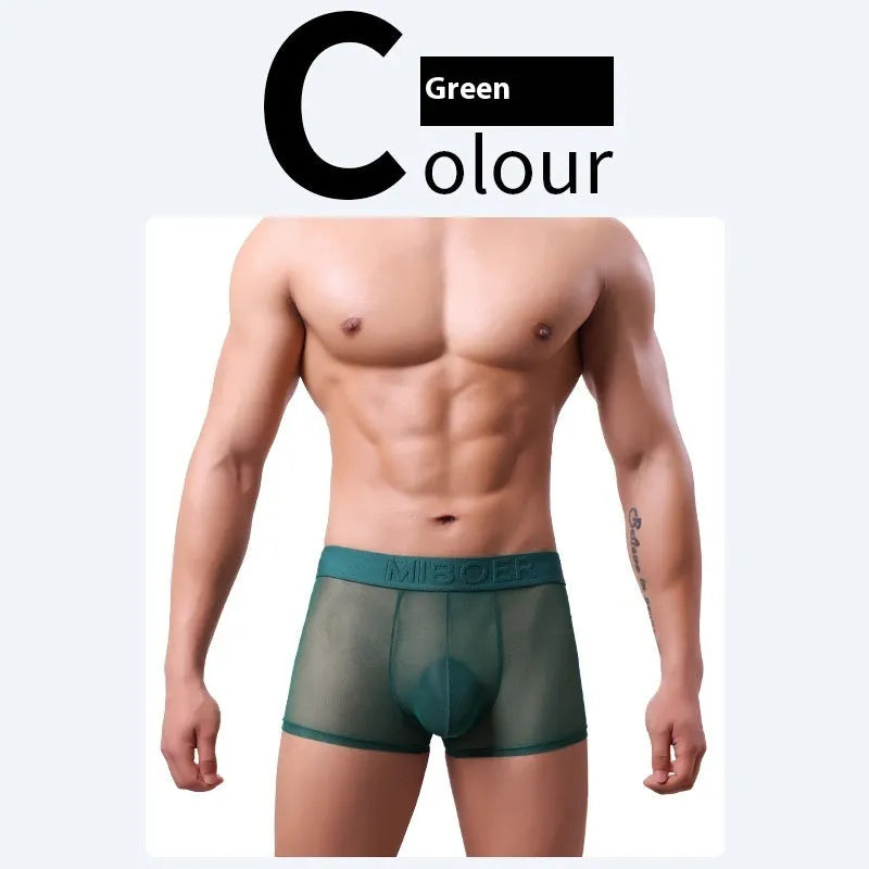 Men's thin invisible breathable boxer shorts in quick-drying polyester fabric shown in multiple colours