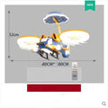 Smart Fighter Boy ceiling fan light with metal blades and acrylic lampshade in yellow and blue for large bedrooms
