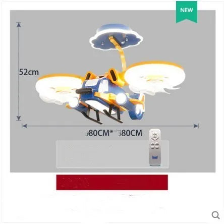 Smart Fighter Boy ceiling fan light with metal blades and acrylic lampshade in yellow and blue for large bedrooms