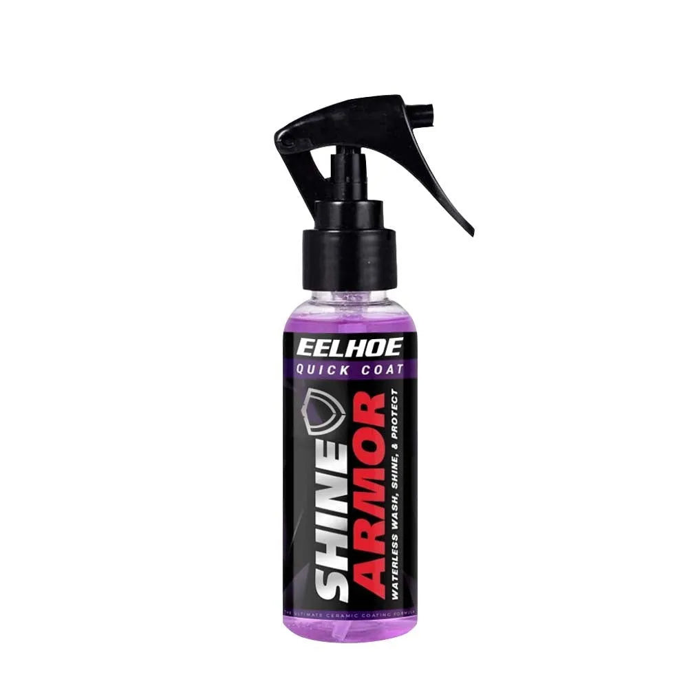 Purple automotive nano coating spray bottle for car maintenance in hand spray format