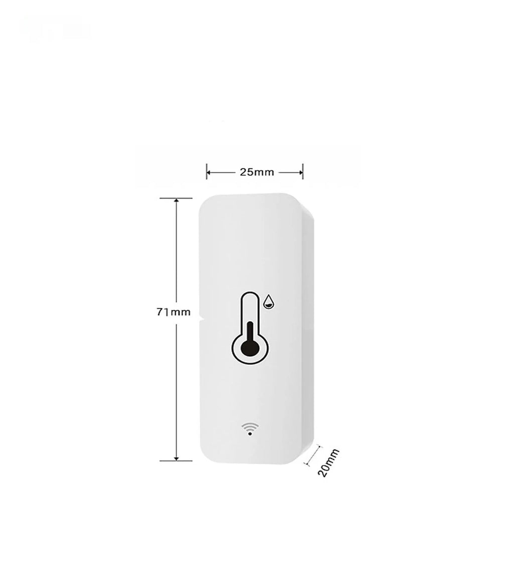 White WiFi and Zigbee temperature humidity sensor with ABS plastic housing showing measurement display
