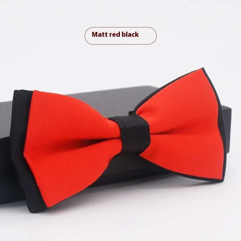 Solid colour flat head bow tie for formal wear in multiple colours including black, red, and blue.