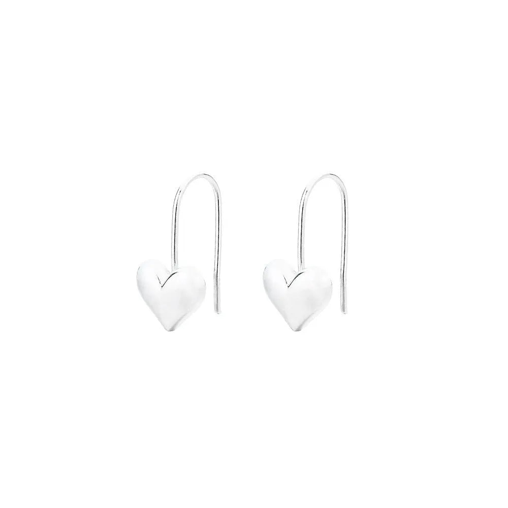 Three-dimensional glossy heart-shaped earrings with Korean style design and silver colour finish