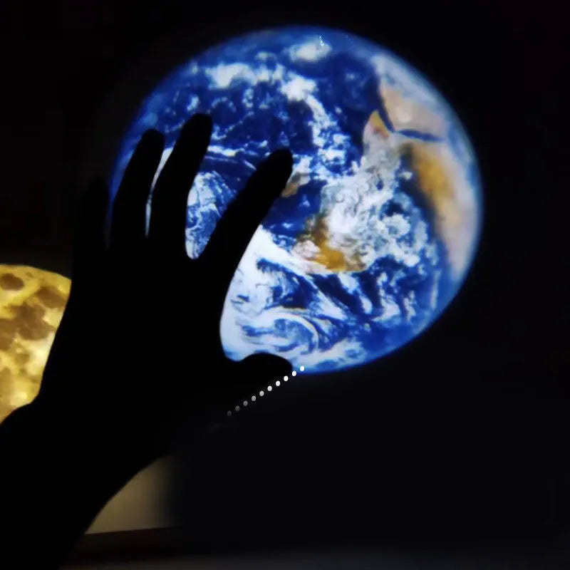 Earth and moon star projector lamp with adjustable hose bracket and USB power cable