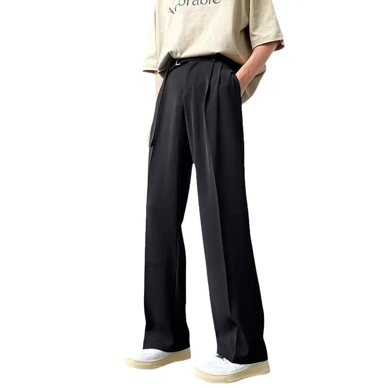 Thin straight wide leg trousers in black or brown with loose fit and straight leg opening