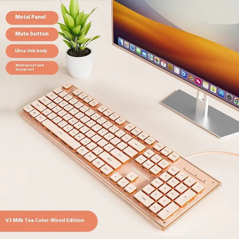 Prewalker V3 silent keyboard and mouse set in retro green colour on a desk.
