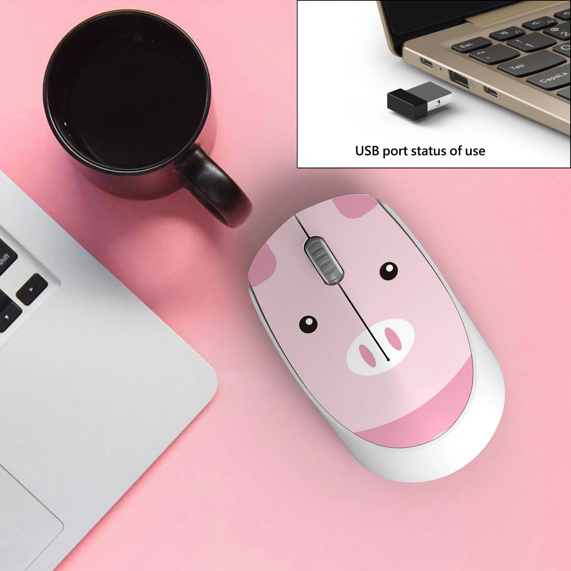 Compact wireless computer mouse with cartoon animal design in multiple colour options for laptop use