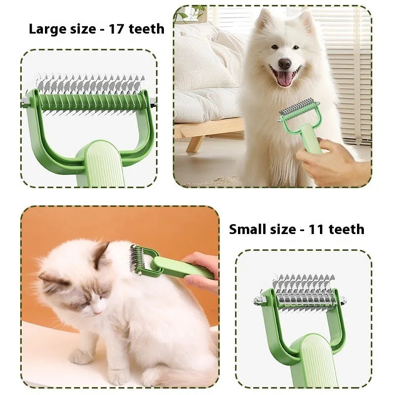 Creative pet grooming comb with PP plastic handle and stainless steel teeth in green colour