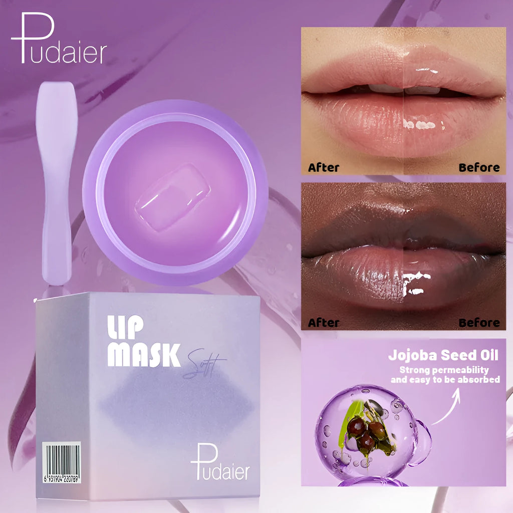 Box containing a 10ml lip exfoliating balm tube and a plastic lip skin scraper.