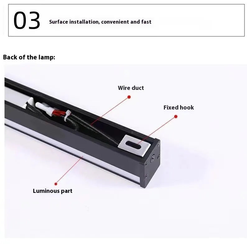 A sleek, black 80cm long strip LED wall lamp with a PC shade and touch control for three light colours.