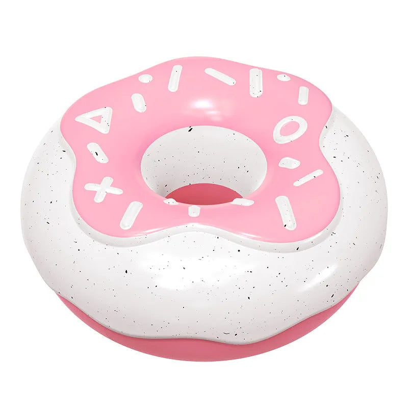 Pink, chocolate and yellow TPR donut-shaped dog chew toy with textured dental cleaning surface
