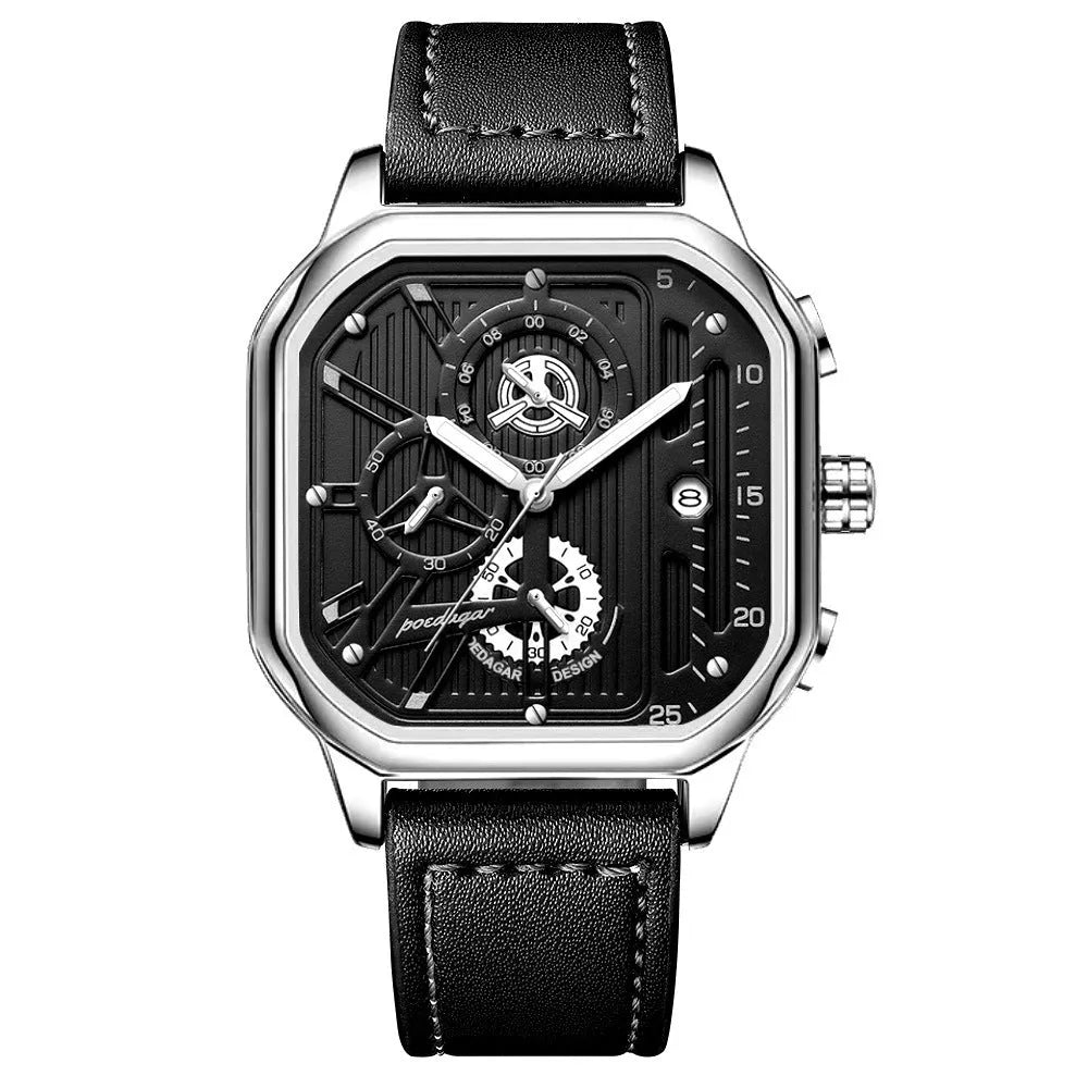 Men's slim 8mm quartz watch with belt-style strap in gold or silver shell options