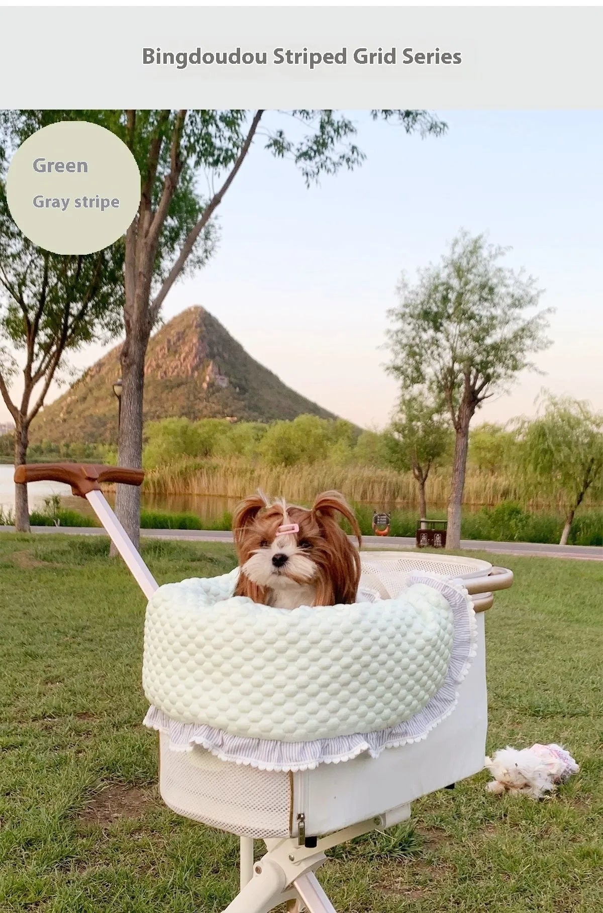 Pet stroller three-piece set showing removable cotton towel, cushion and pillow for cats and dogs