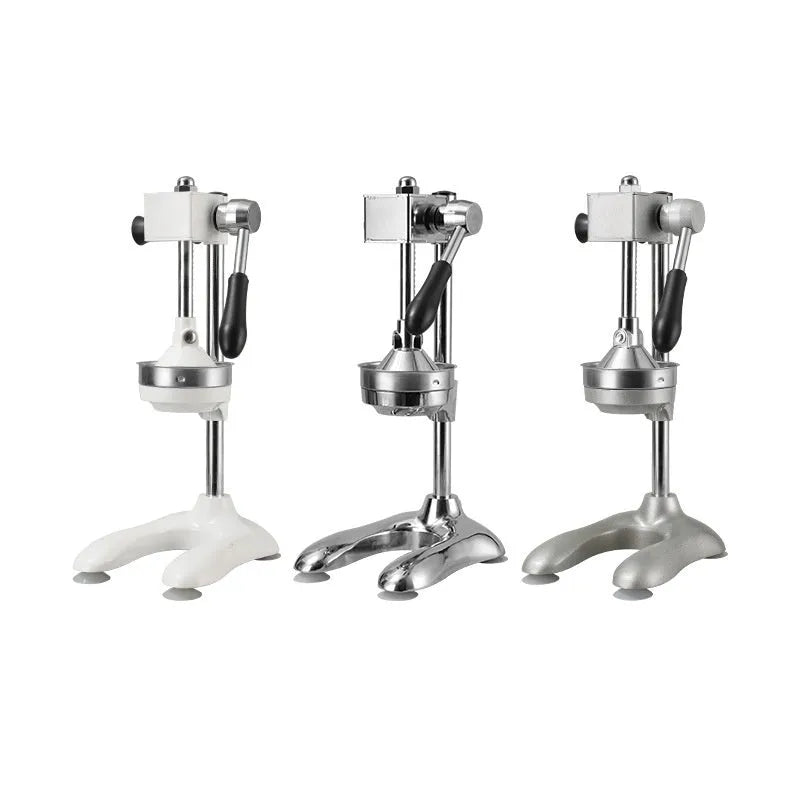 Vertical stainless steel manual juicer with zinc alloy frame in multiple colour options
