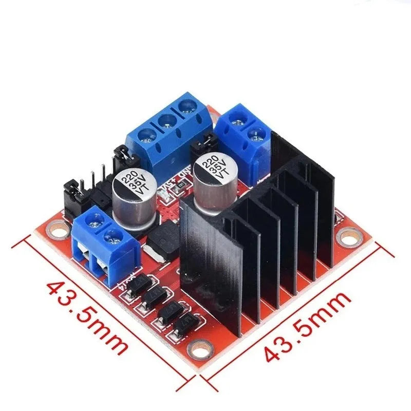 L298N dual H-bridge motor driver module with connection pins and heat sink