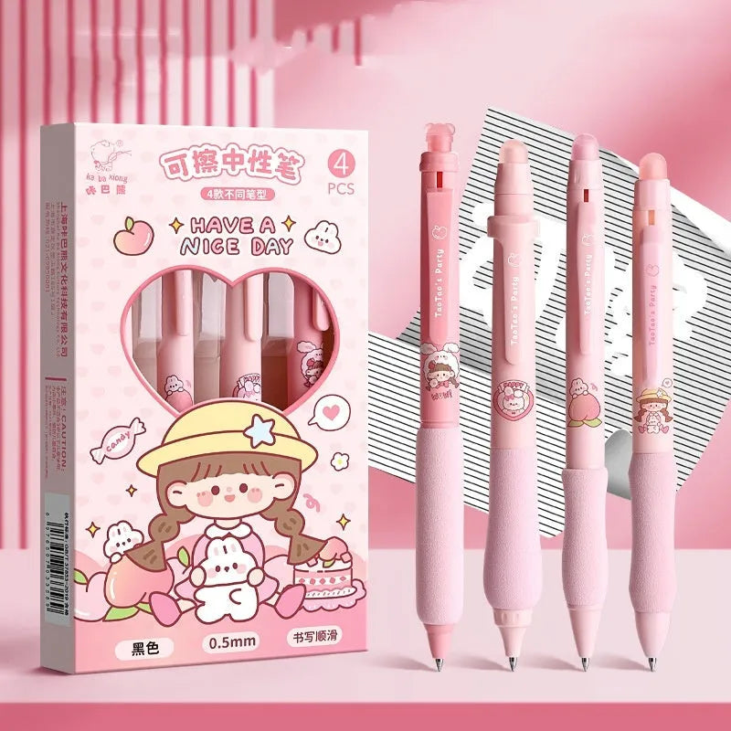 Cartoon printed erasable gel pen with 0.5mm tip in black and crystal blue ink options