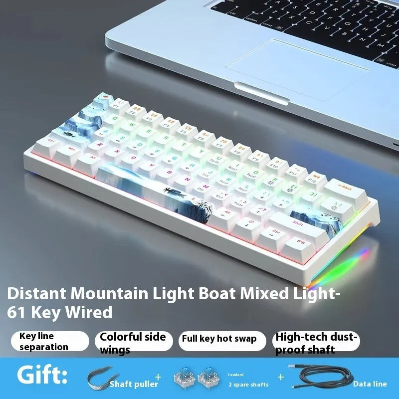 Small 61-key mechanical keyboard with wired USB connection and hot-swappable switches