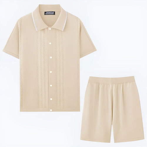 Tencel viscose business casual sweater two-piece set with short sleeves and matching shorts