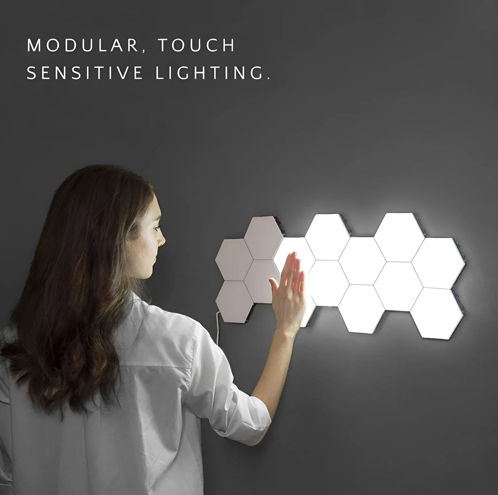 British Creative Honeycomb Modular Assembly Helios Touch Wall Lamp with six hexagonal tiles