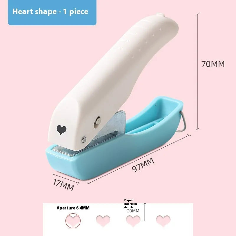 Manual 4mm punching machine with love heart, star, and round shape heads for paper crafts