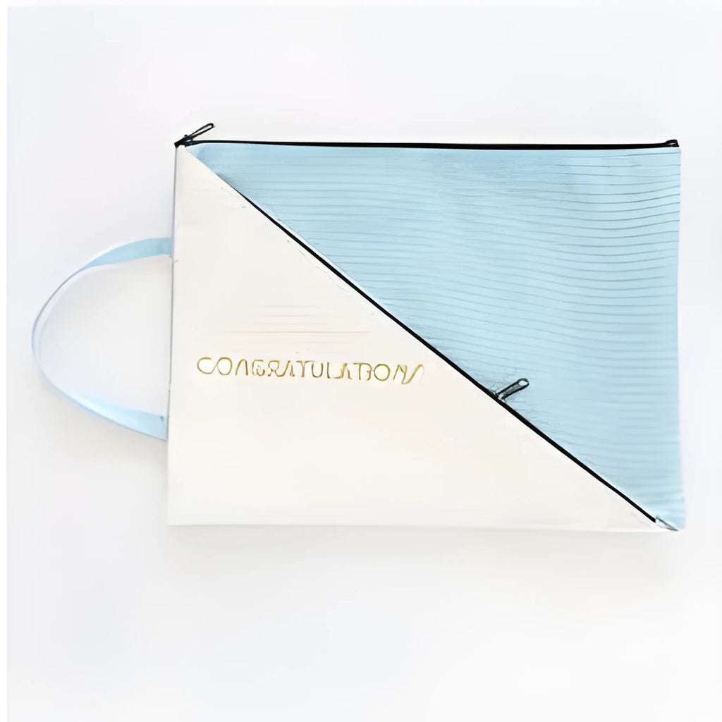 Blue Oxford cloth double-layer document storage bag with zipper closure