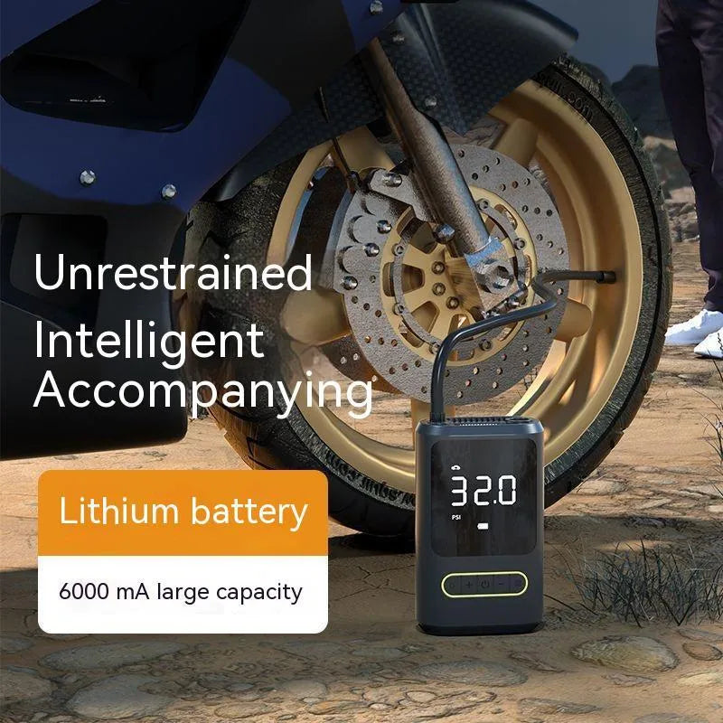 Handheld wireless digital display air pump with LED light and digital screen for car and bicycle tyres