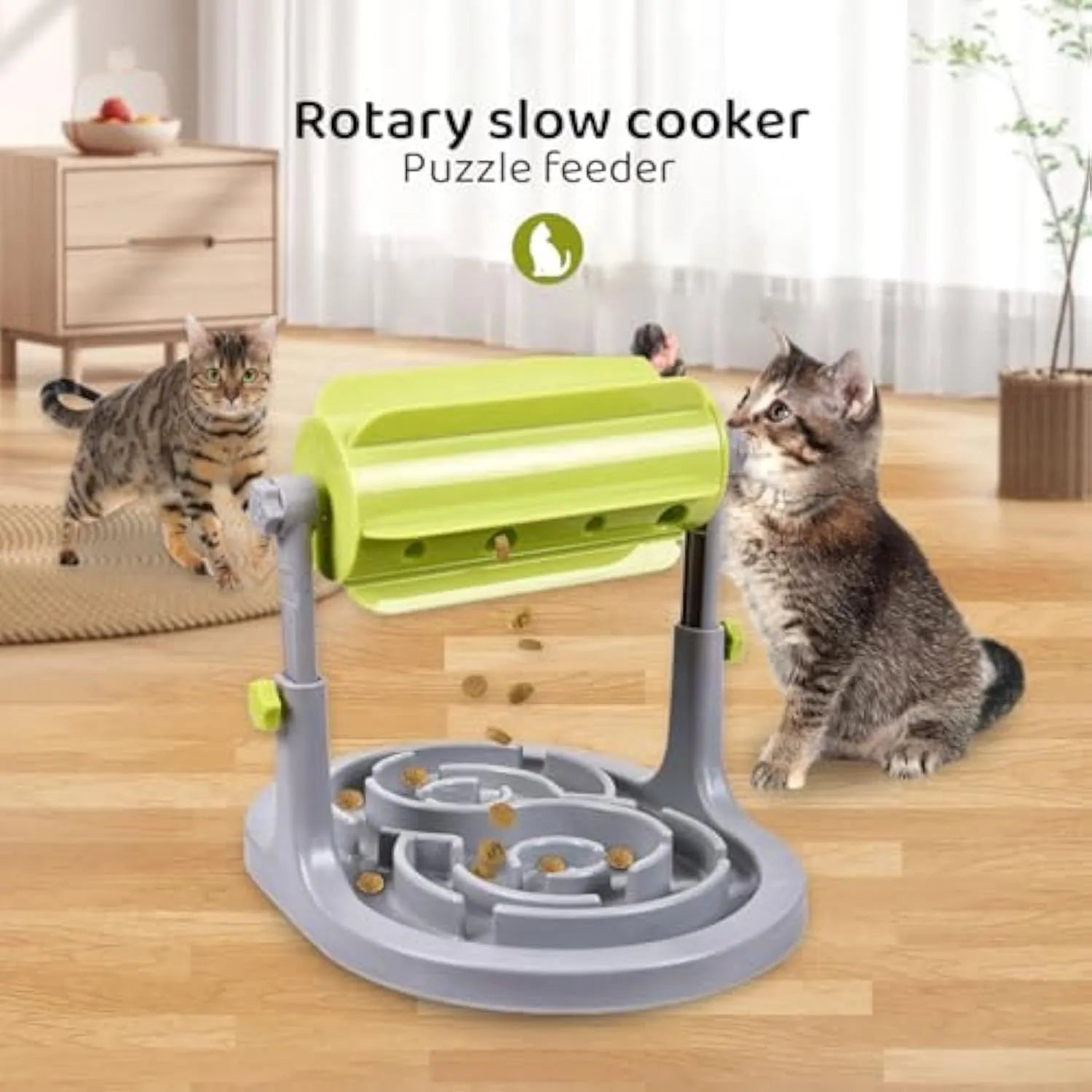 Blue adjustable height interactive pet puzzle feeder bowl with raised food tray patterns