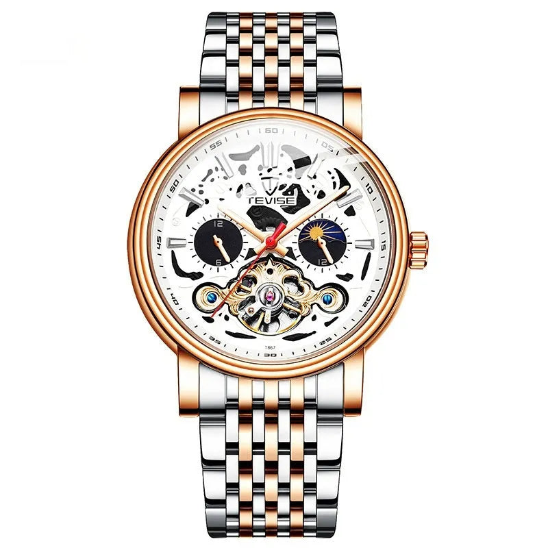 Men's mechanical tourbillon watch with luminous hands on waterproof 16.5mm case