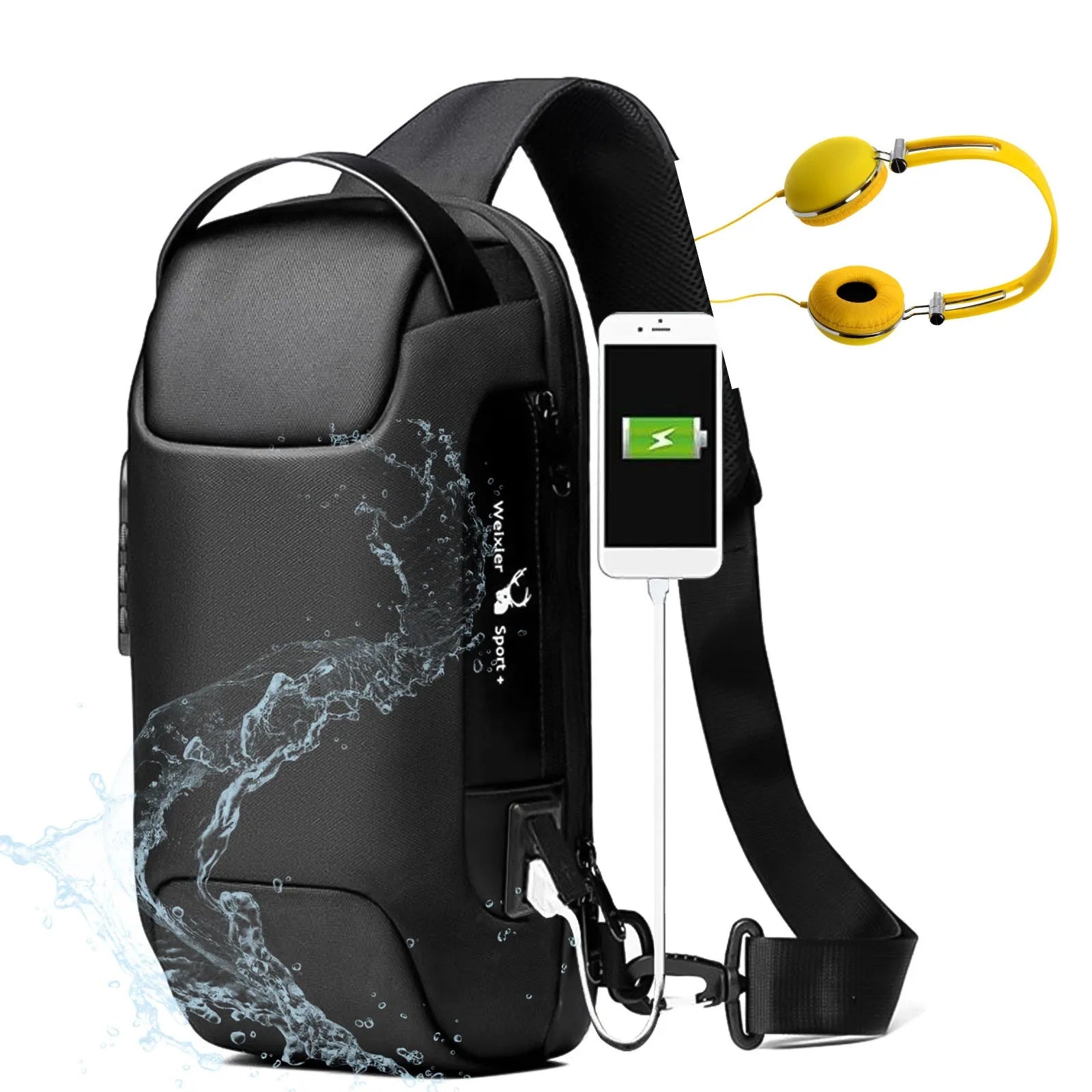 Waterproof Oxford cloth anti-theft shoulder bag showing organisational pockets and zipper closure