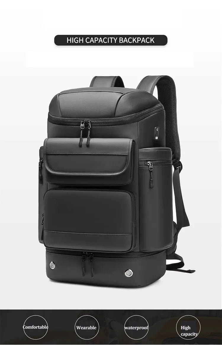 Men's large capacity waterproof shoulder bag 55cm black Niujin textile travel backpack